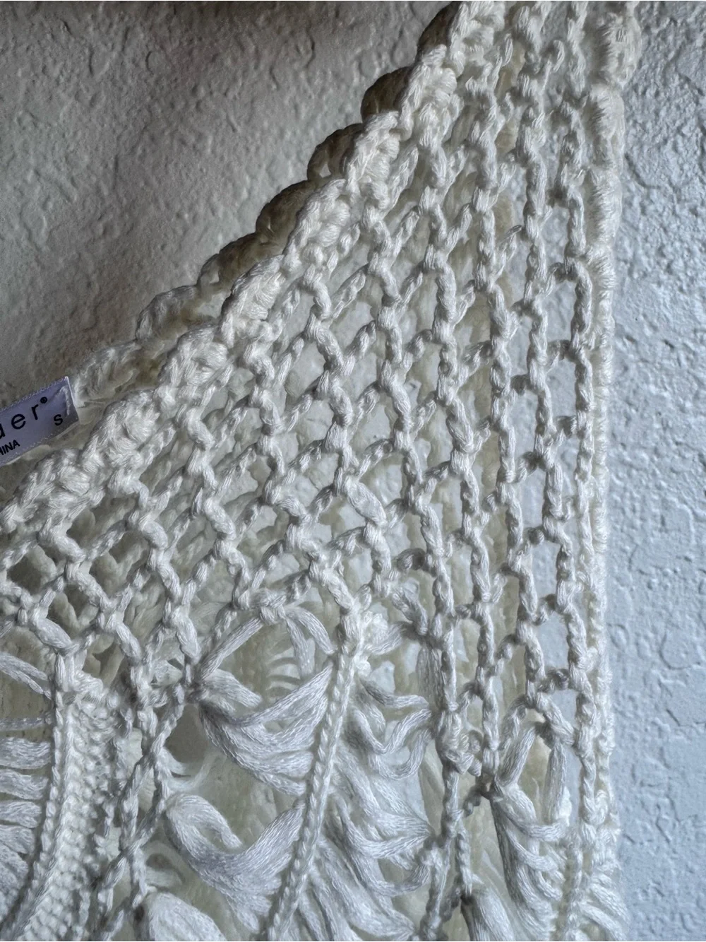 Ekouaer White Open-Weave Crochet Fringe V-Neck Bikini Cover Up Tank Top - Small